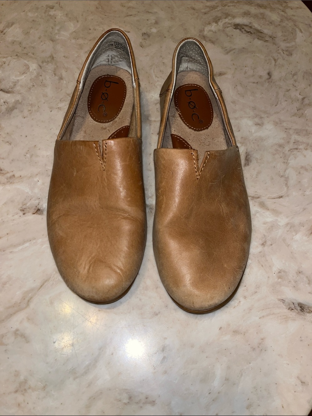 b.o.c. Women’s Light Brown Leather Slip-On Loafers